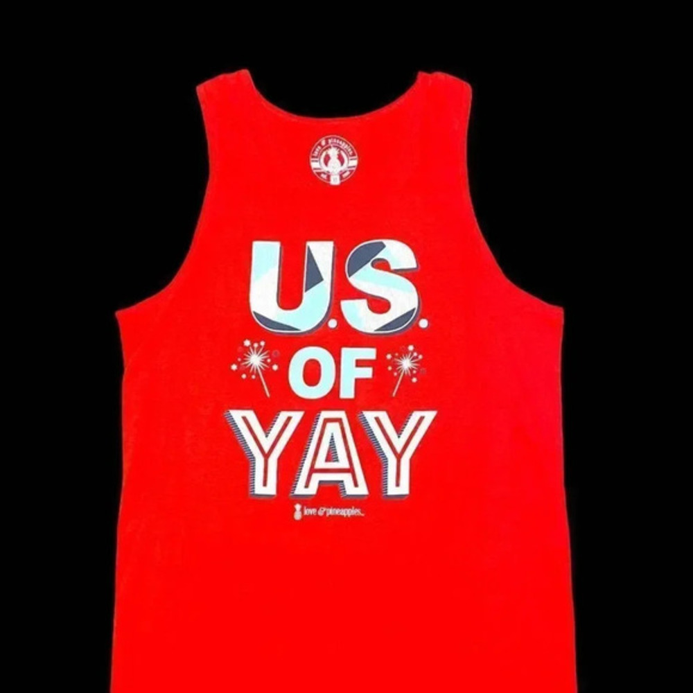NWT Love & Pineapples Patriotic Womens Red Tank Top "US OF YAY!" Medium